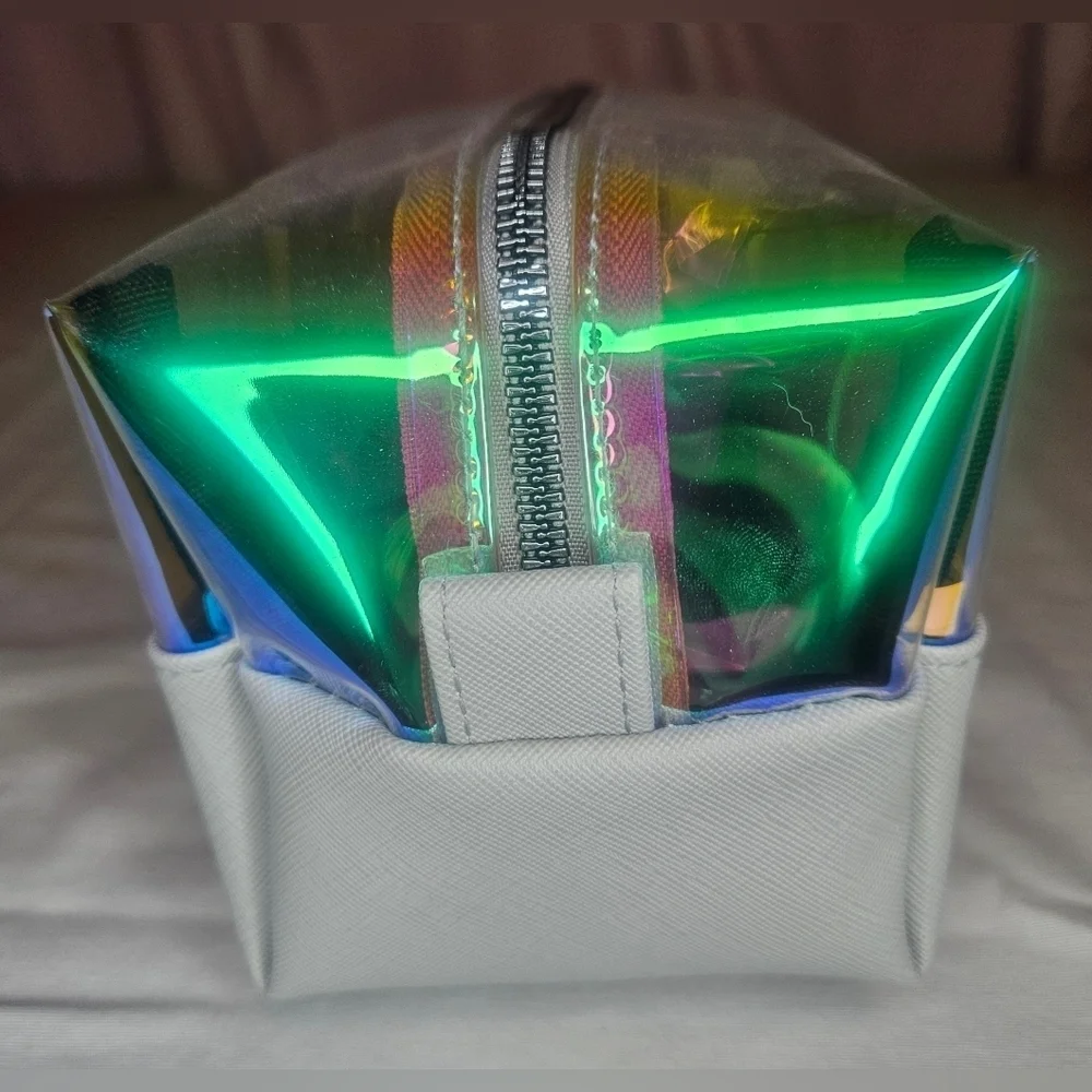 Rae Dunn Iridescent Colorblock Essentials Cosmetic Zip Bag Holographic NWT